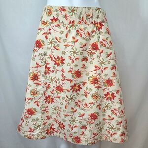 Eddie Bauer Floral SKIRT Womens Size 6 A-Line Orange Tan Beige 100% Cotton